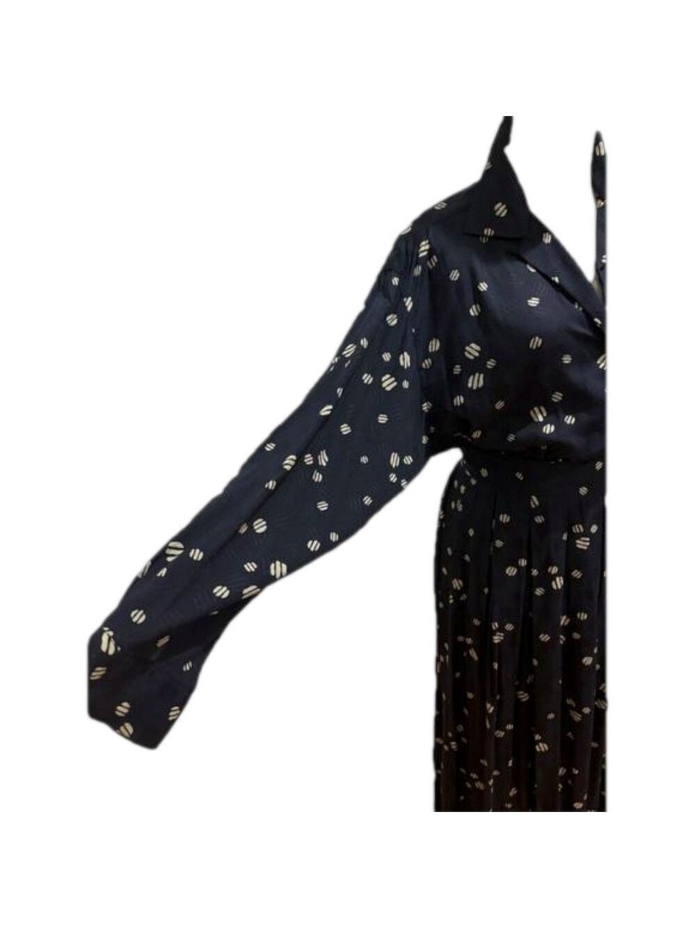 80s 2PC J G HOOK TWEE NAVY & GRAY DITZY PRINT BLOUSE & PIEATED MAXI SKIRT 12 - Picture 12 of 14